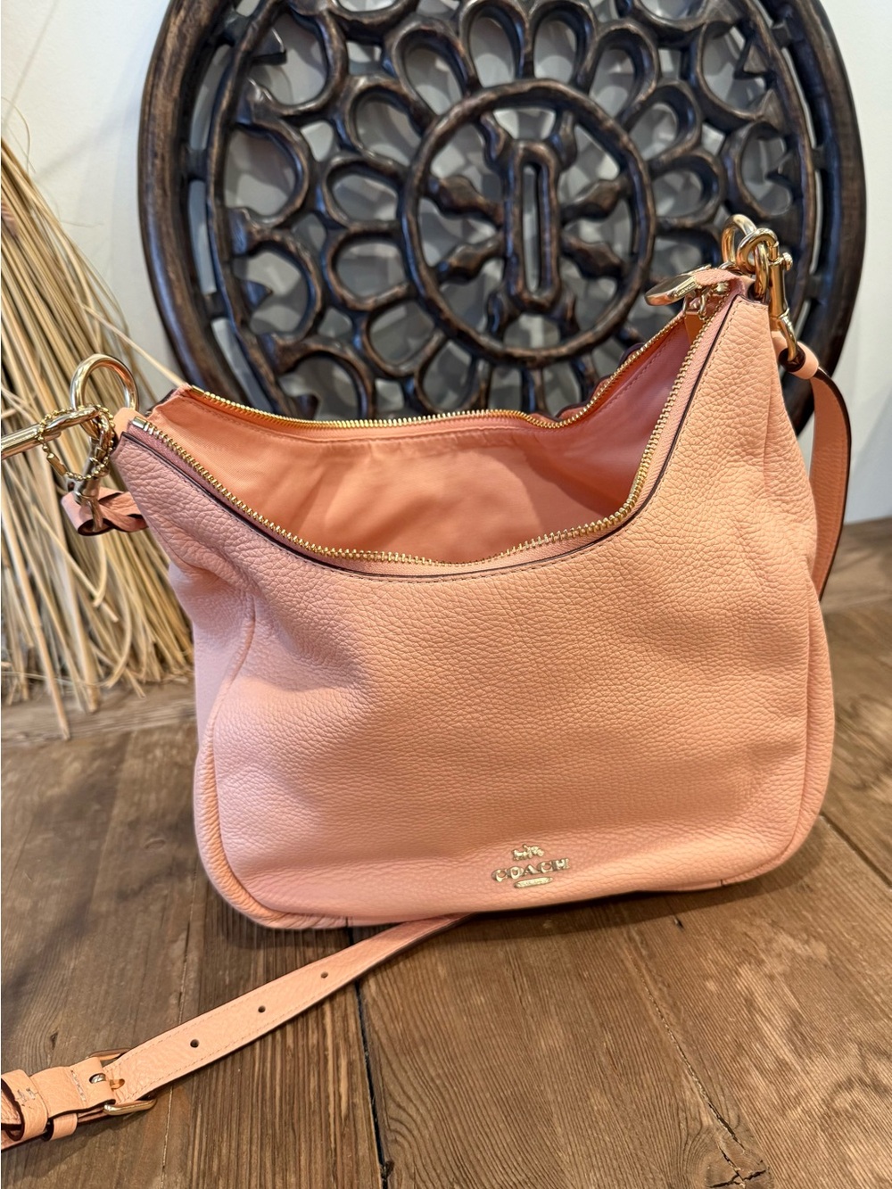 Coach Peach-Pink Pebbled Leather Hobo with Gold Hardware - Picture 13 of 16